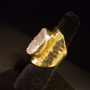 Drusy Ring Gold plated Brass Adjustable